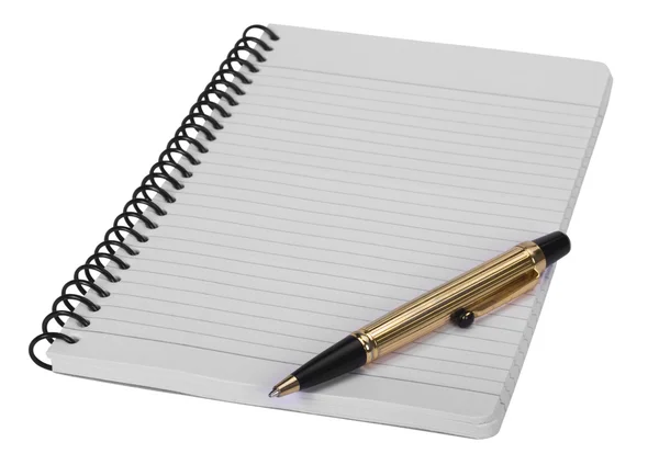 Close-up of a ballpoint pen on a spiral notebook — Stock Photo, Image