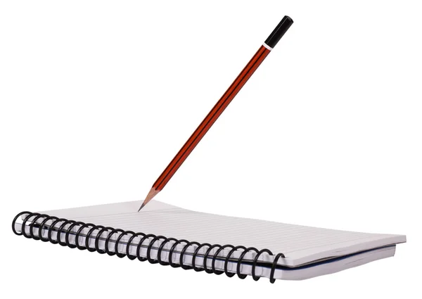 Közeli kép: a, egy spirál jegyzetfüzet, ceruza — Stock Fotó