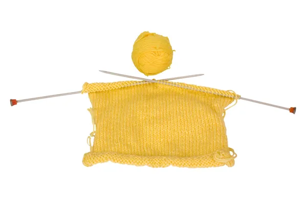 Close-up of a ball of wool with knitting needles — Stock Photo, Image