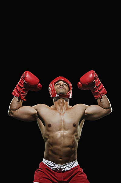 Boxeador masculino con los brazos sobre la cabeza — Foto de Stock