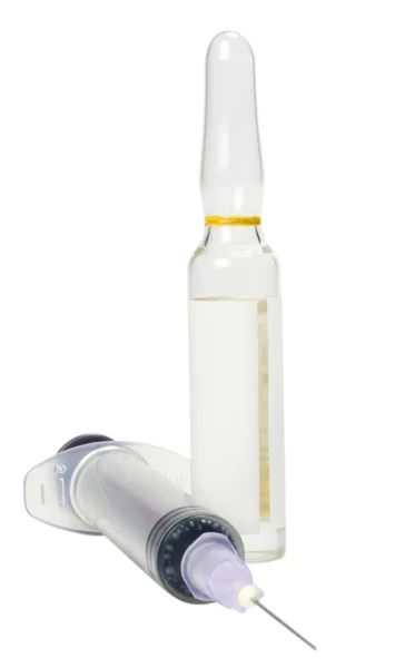 Närbild av en flaska med en medicinsk injektion — Stockfoto