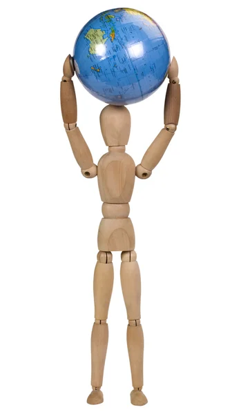 Close-up of an artist's figure holding a globe — Stock Photo, Image