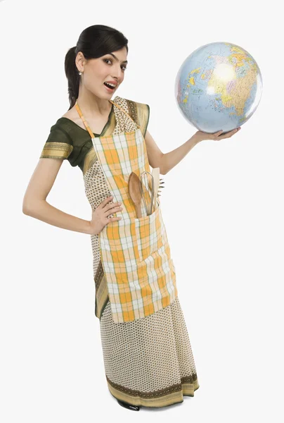 Woman holding a globe — Stock Photo, Image