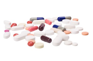 모듬된 알 약의 클로즈업