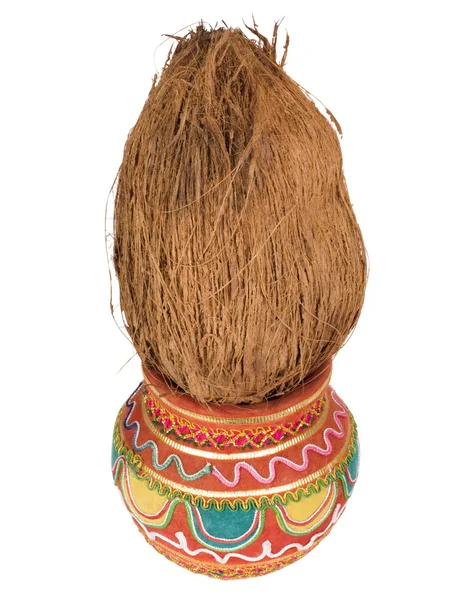Close-up of a kalash with a coconut — Stock Photo, Image