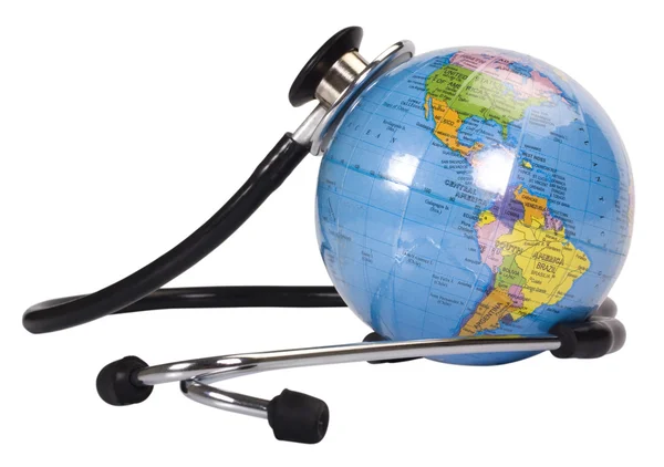 Gros plan d'un globe avec stéthoscope — Photo