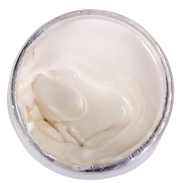 Közeli kép: a nyitott tégelyt szépség tejszín — Stock Fotó