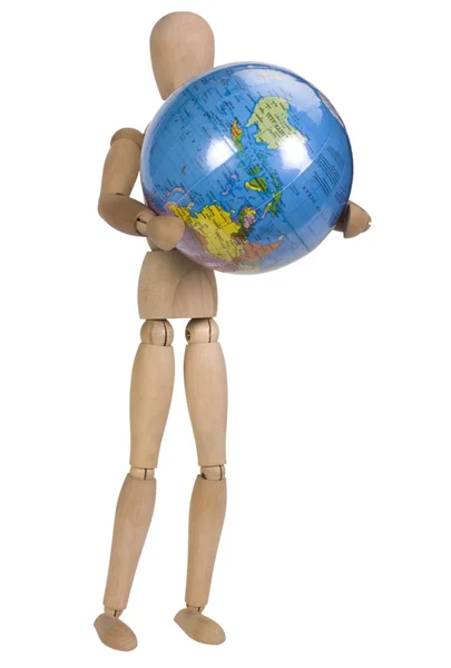 Close-up of an artist's figure holding a globe — Stock Photo, Image