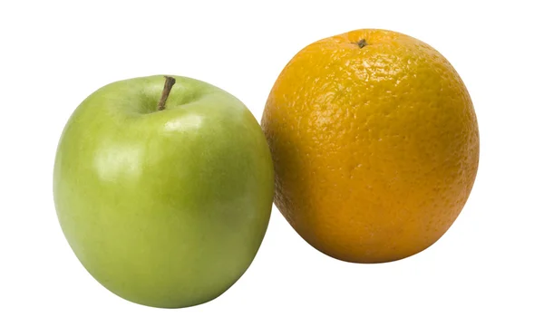 Szczelnie-do góry zielone jabłko i pomarańcza — Zdjęcie stockowe