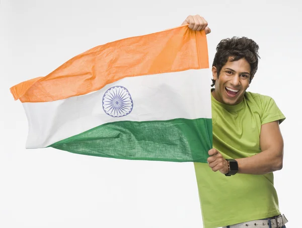 Man holding Indian flag — Stock Photo, Image