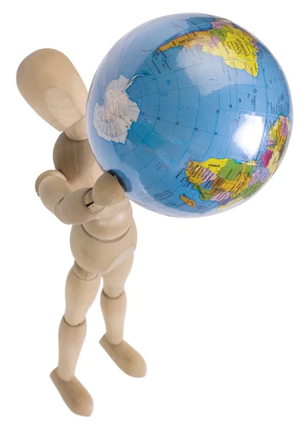 Close-up of an artist's figure holding a globe — Stock Photo, Image