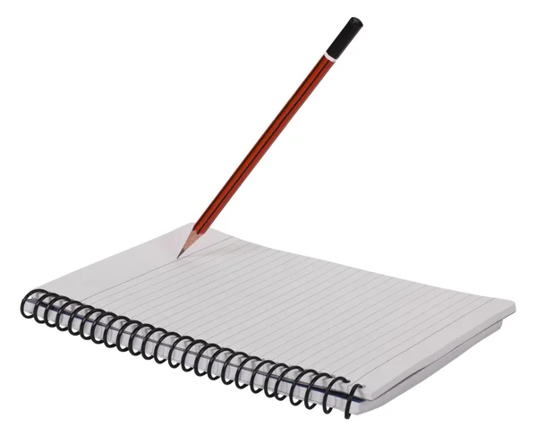 Närbild av en penna på en spiral notebook — Stockfoto