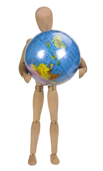 Close-up van een kunstenaar figuur houden een globe — Stockfoto