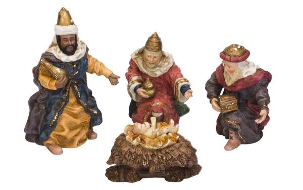 Figurines of kings near baby Jesus — Stock Photo, Image