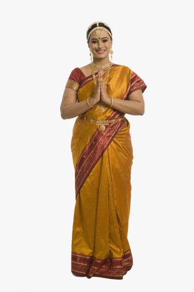 Indian woman greeting — Stock Photo, Image