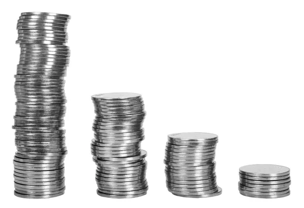 Hromádky mincí v sestupném pořadí — Stock fotografie