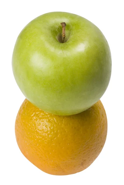 Szczelnie-do góry zielone jabłko i pomarańcza — Zdjęcie stockowe