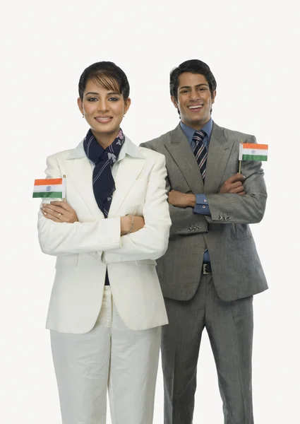 Business executives holding Indian flags — Stock Photo, Image