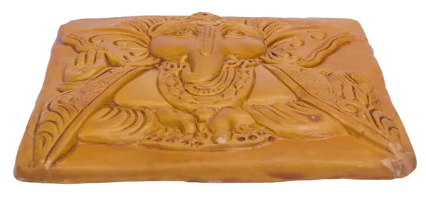 Lord Ganesha engraved on a wooden block — Stock Photo, Image