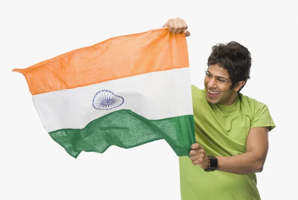 Man holding an Indian flag — Stock Photo, Image