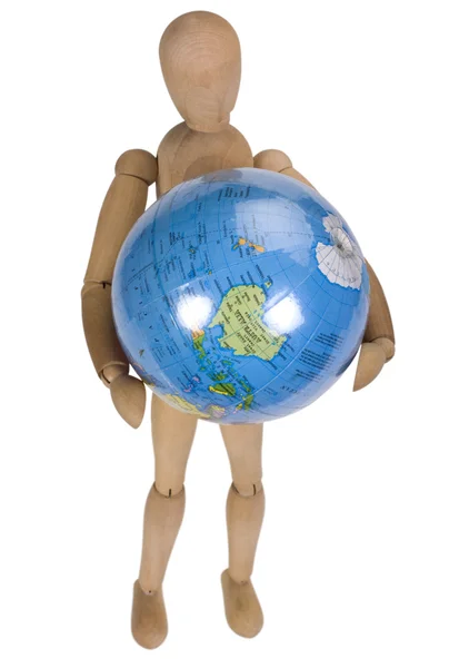 Close-up of an artist's figure holding a globe — Stock Photo, Image