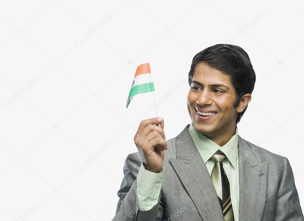 Man holding an Indian flag