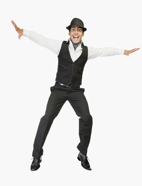 Businessman jumping with excitement — Stock Photo, Image