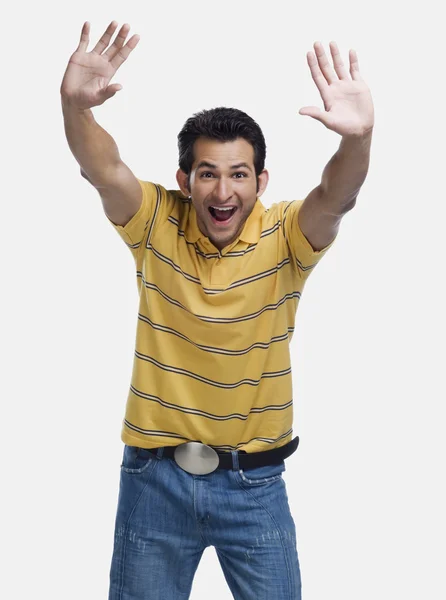 Man waving his hands and laughing — Stock Photo, Image