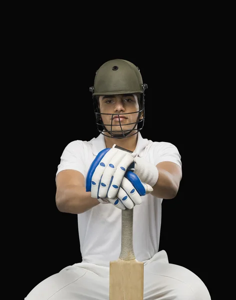 Cricket batsman with a cricket bat — Stock Photo, Image