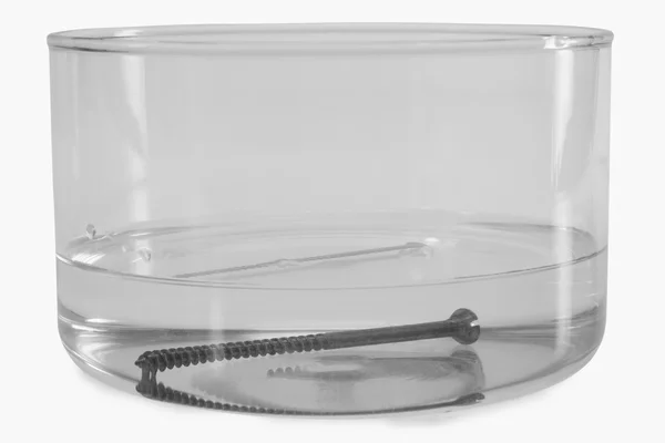 Schrauben in einer Schüssel mit Wasser versenkt — Stockfoto