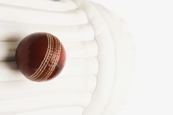 Cricketball auf einem Cricketpad — Stockfoto