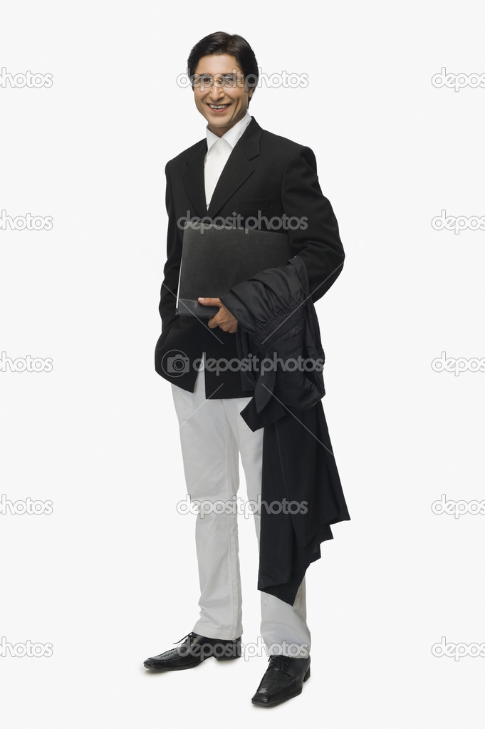 Lawyer holding a file and smiling