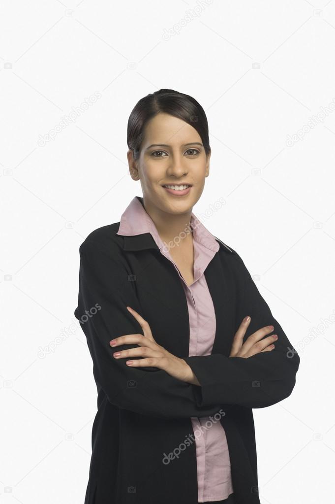 Businesswoman holding a calculator