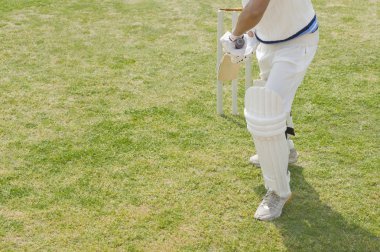 Cricket batsman playing a defensive stroke clipart