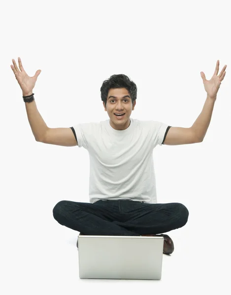 Man raising his hands in excitement — Stock Photo, Image
