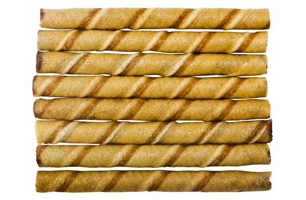 Chocolate wafer sticks in a row — Stock Photo, Image