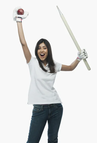 Female cricket fan cheering — Stock Photo, Image