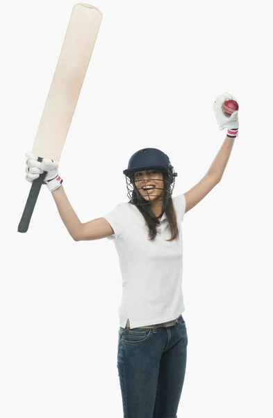 Kvinnliga cricket fan jublar — Stockfoto