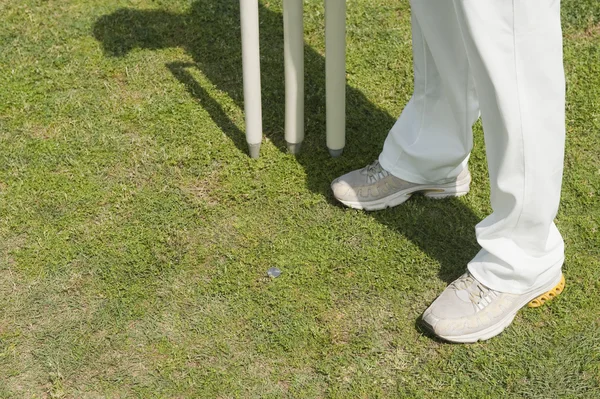 Cricket player near wicket — Stock Photo, Image