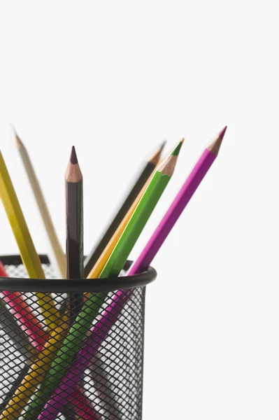 Colored pencils in a desk organizer — Stock Photo, Image