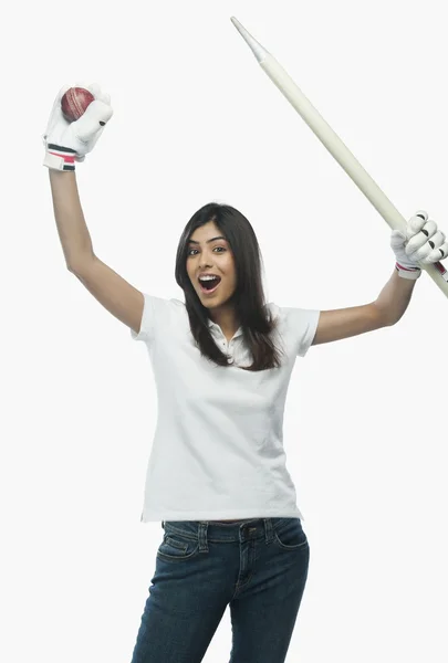 Female cricket fan cheering — Stock Photo, Image