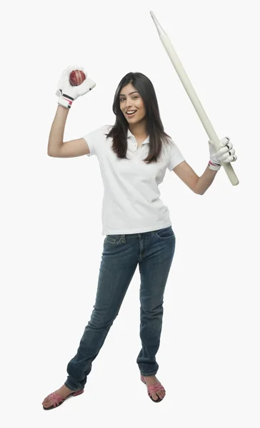 Female cricket fan smiling — Stock Photo, Image