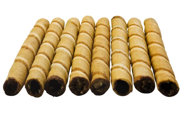 Chocolate wafer sticks in a row — Stock Photo, Image