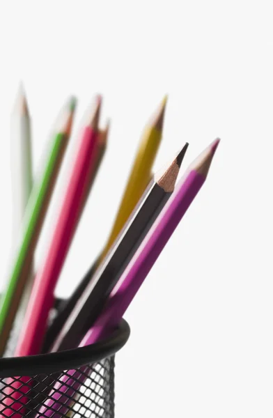 Colored pencils in a desk organizer — Stock Photo, Image