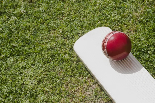 Pelota de cricket en un bate de cricket —  Fotos de Stock