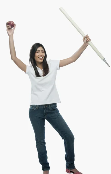 Female cricket fan cheering — Stock Photo, Image