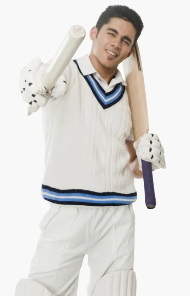 Cricket batsman showing a stump — Stock Photo, Image