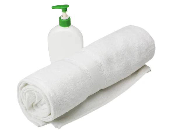 Towel with a soap dispenser — Stock Photo, Image