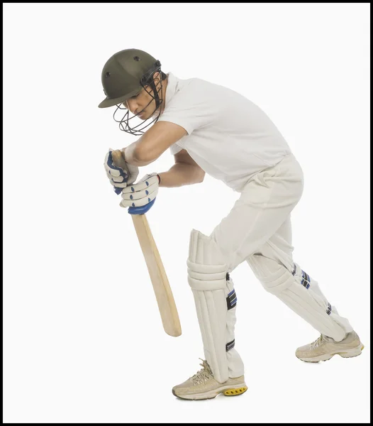 Batsman in forward defensive stance — Stock Photo, Image