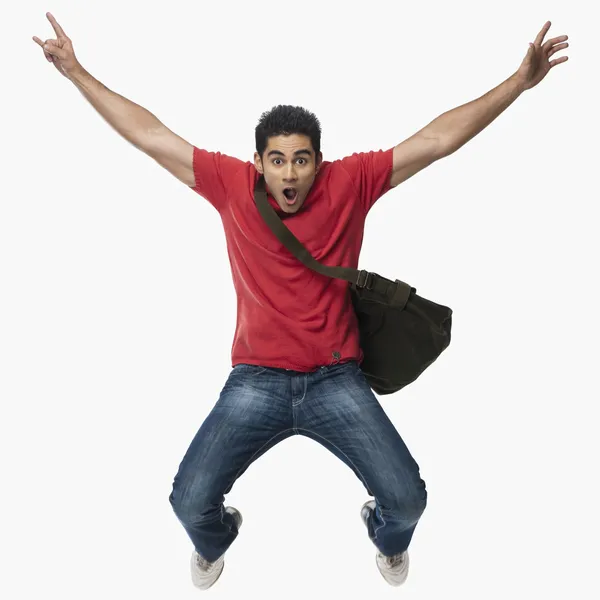 University student jumping — Stock Photo, Image